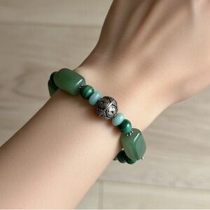 Handmade Green Aventurine, Malachite, and Turquoise Stretch Bracelet, Size 6